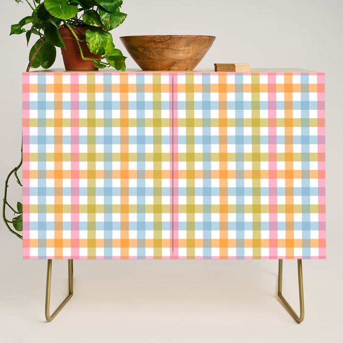 Pastel Gingham Plaid Multicolored Checkered Pattern Credenza Gallery Image 1