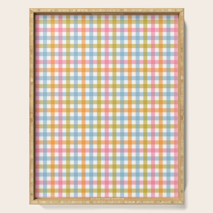 Pastel Gingham Plaid Multicolored Checkered Pattern Serving Tray Gallery Image 1