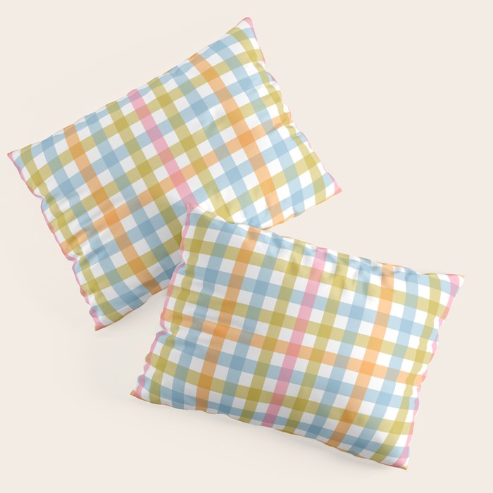 Pastel Gingham Plaid Multicolored Checkered Pattern Pillow Sham Gallery Image 3