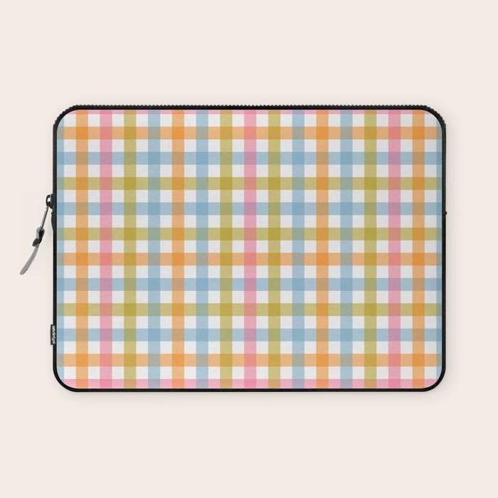 Pastel Gingham Plaid Multicolored Checkered Pattern Laptop Sleeve Gallery Image 1