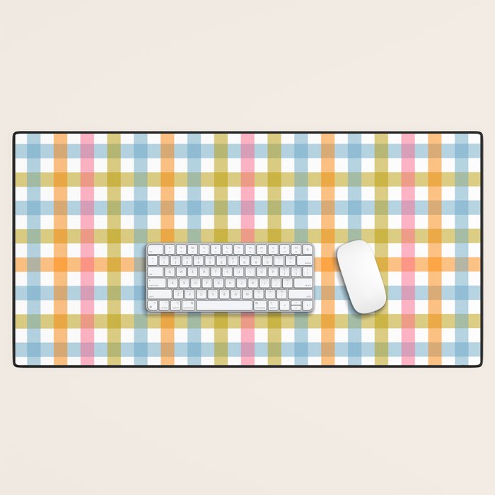 Pastel Gingham Plaid Multicolored Checkered Pattern Desk Mat Gallery Image 1