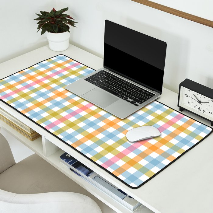 Pastel Gingham Plaid Multicolored Checkered Pattern Desk Mat Gallery Image 2