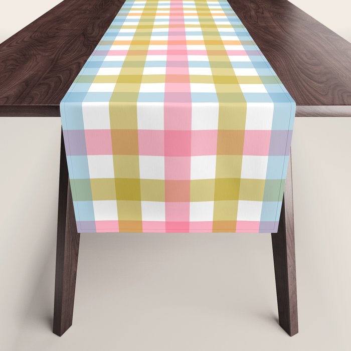 Pastel Gingham Plaid Multicolored Checkered Pattern Table Runner Gallery Image 1