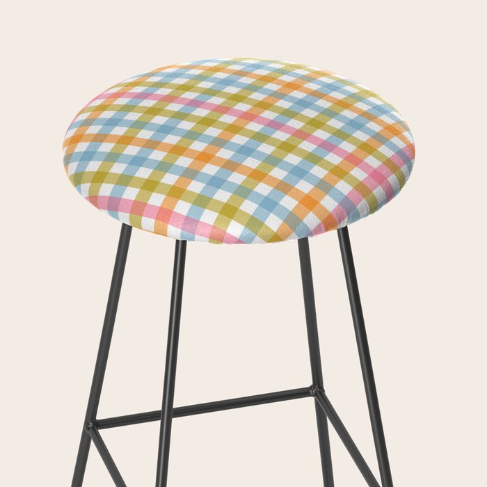 Pastel Gingham Plaid Multicolored Checkered Pattern Stool Gallery Image 2