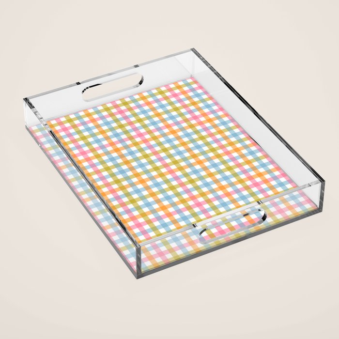 Pastel Gingham Plaid Multicolored Checkered Pattern Acrylic Tray Gallery Image 1
