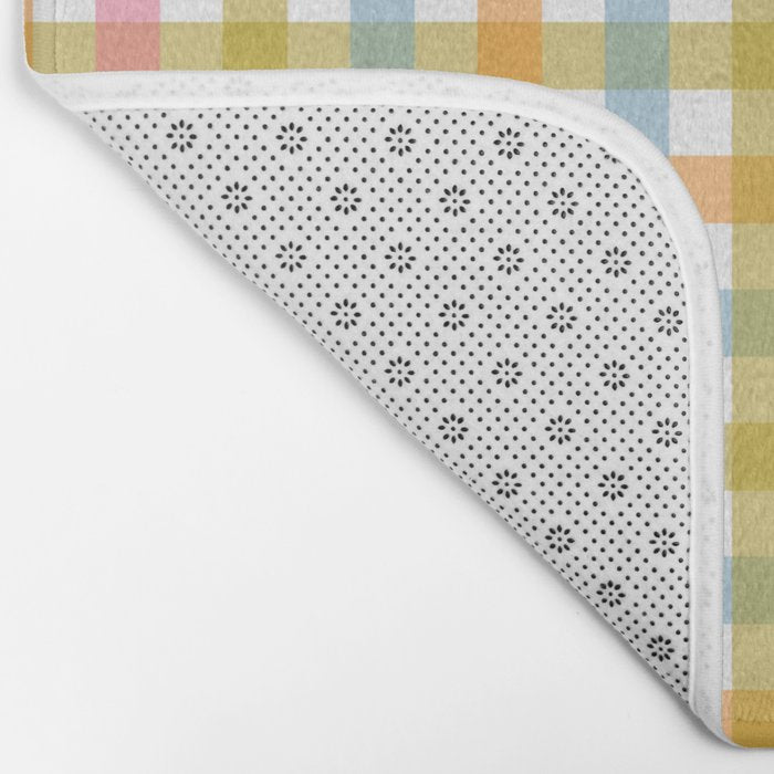 Pastel Gingham Plaid Multicolored Checkered Pattern Bath Mat Gallery Image 2