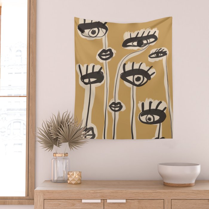 Abstract line art eyes 11 Wall Tapestry Gallery Image 2