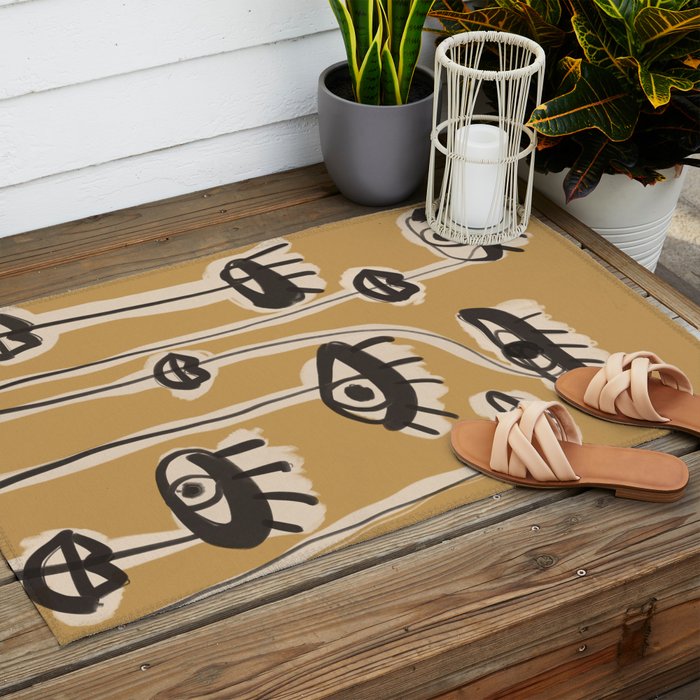 Abstract line art eyes 11 Outdoor Rug Gallery Image 2