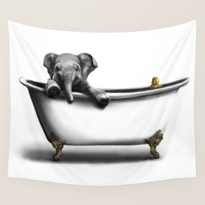 Elephant in Bath Wall Tapestry Gallery Image 1