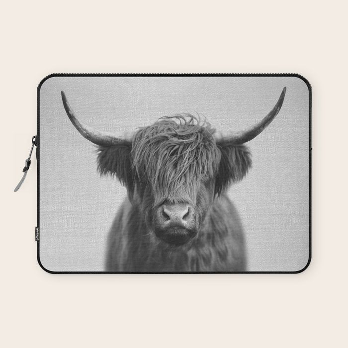 Highland Cow - Black & White Laptop Sleeve Gallery Image 1