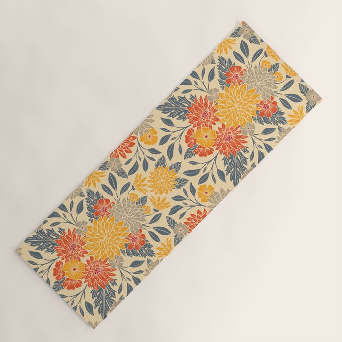 Warm Yellow, Orange & Blue Floral Yoga Mat Gallery Image 1