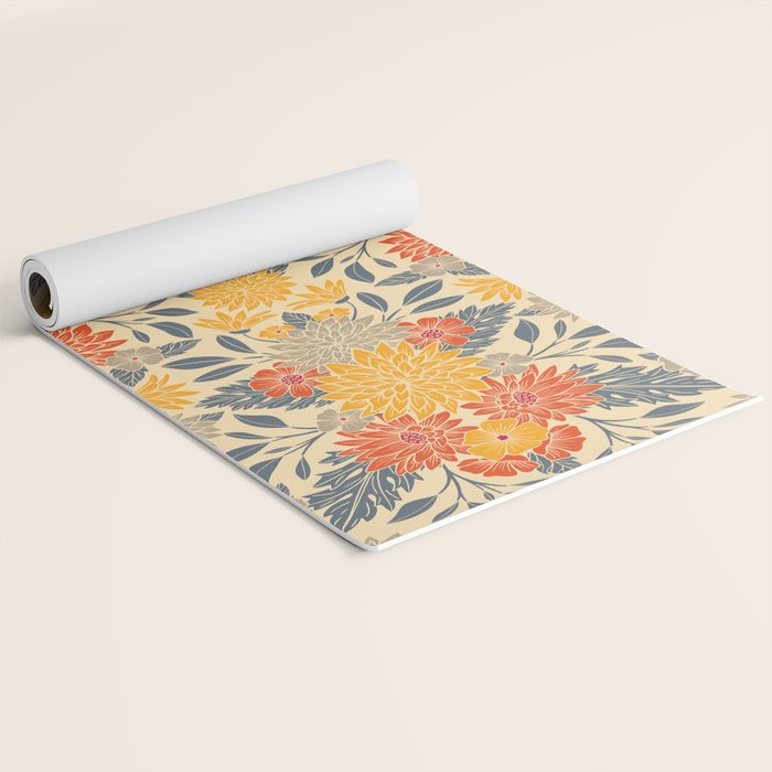 Warm Yellow, Orange & Blue Floral Yoga Mat Gallery Image 2