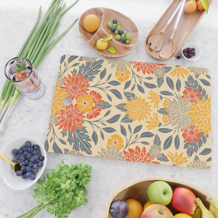 Warm Yellow, Orange & Blue Floral Cutting Board Gallery Image 2