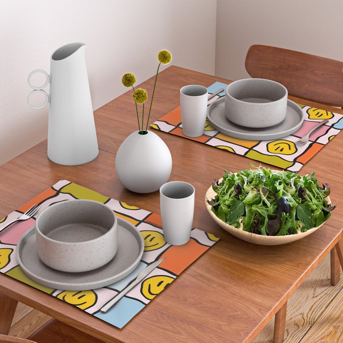 Rainbow Happy Face Checkered Print Placemat Gallery Image 2