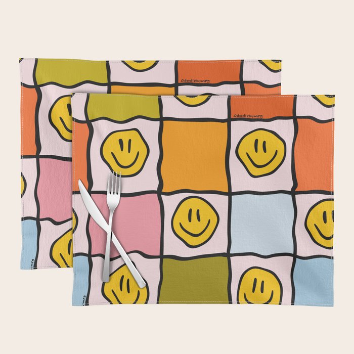 Rainbow Happy Face Checkered Print Placemat Gallery Image 1