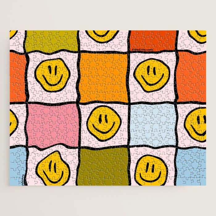 Rainbow Happy Face Checkered Print Jigsaw Puzzle Gallery Image 1
