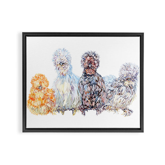 Silkie Chicken Huddle Framed Canvas Print Gallery Image 1