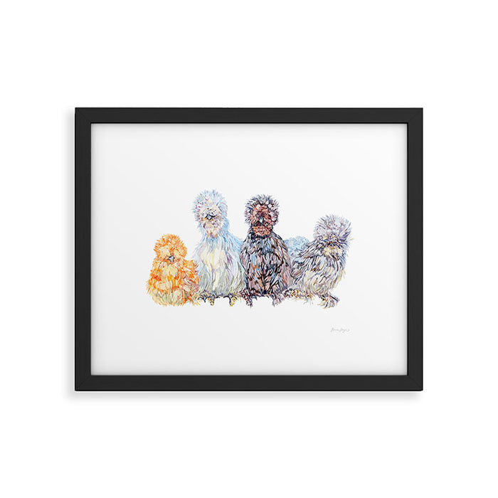 Silkie Chicken Huddle Framed Art Print Gallery Image 1
