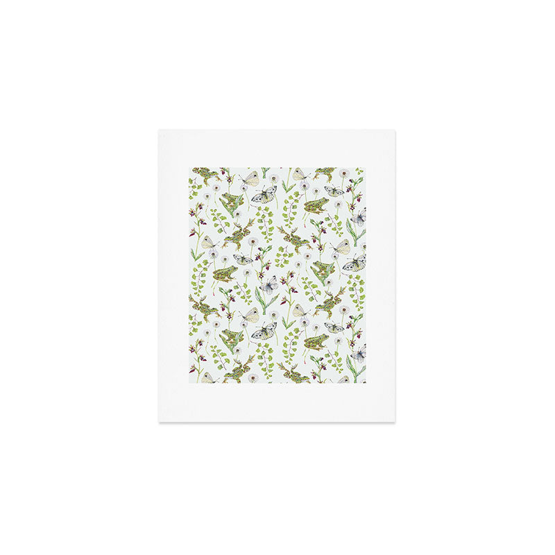 Spring Frogs and Orchids - Light Green Art Print Gallery Image 1
