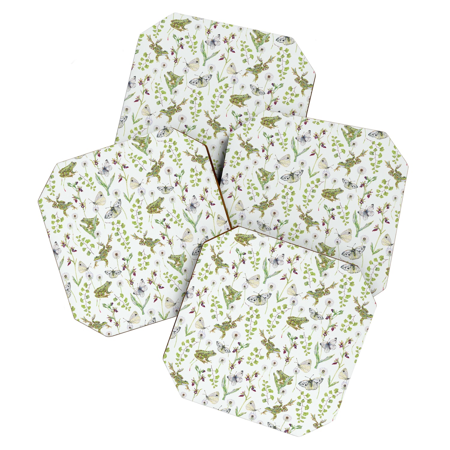Spring Frogs and Orchids - Light Green Coaster Gallery Image 1