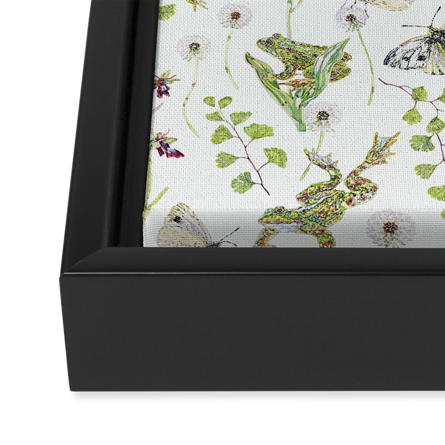 Spring Frogs and Orchids - Light Green Framed Canvas Print Gallery Image 3