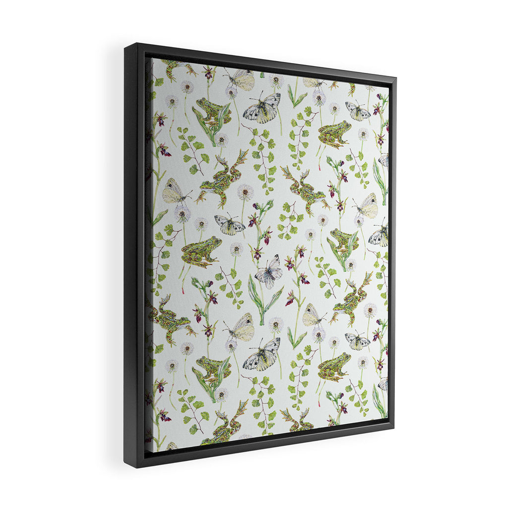 Spring Frogs and Orchids - Light Green Framed Canvas Print Gallery Image 2