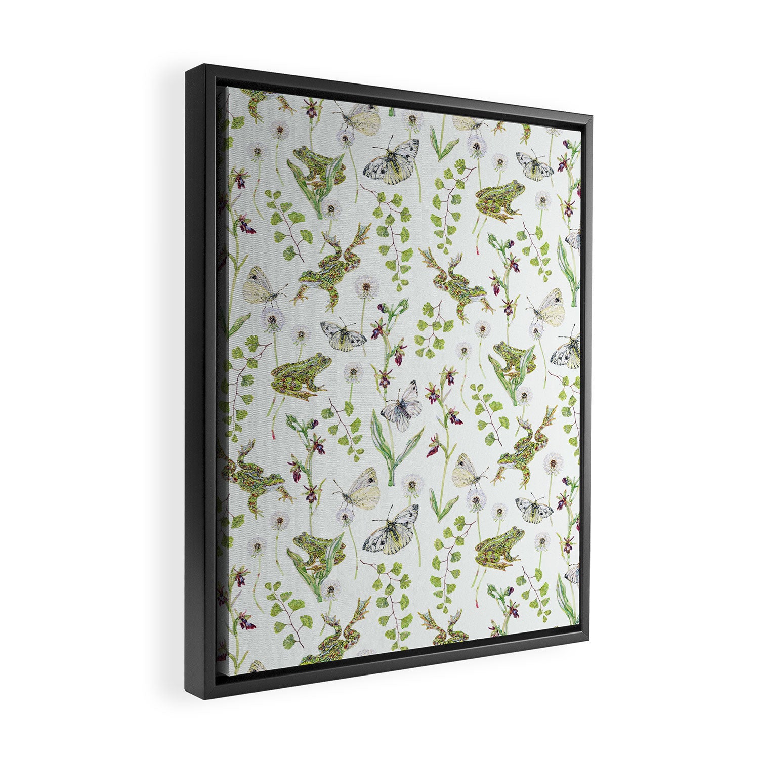 Spring Frogs and Orchids - Light Green Framed Canvas Print Gallery Image 2