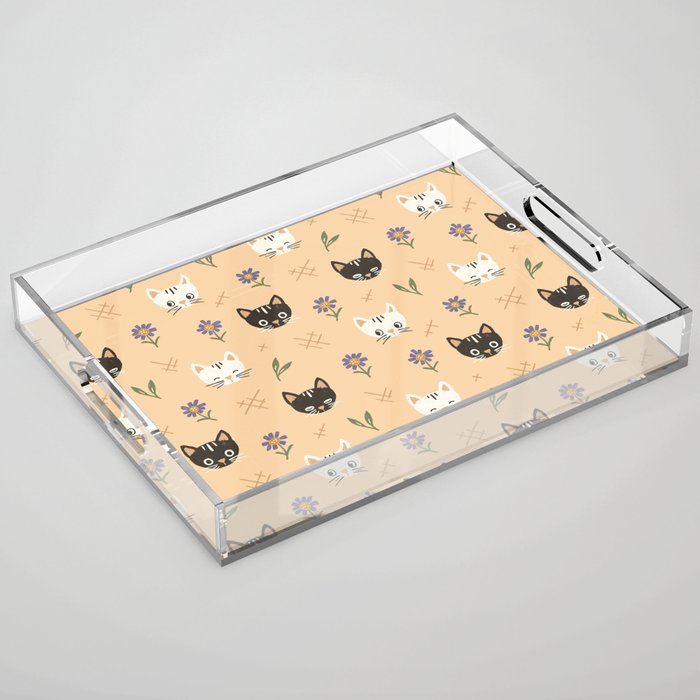 Cat Faces and Flowers Acrylic Tray Gallery Image 1