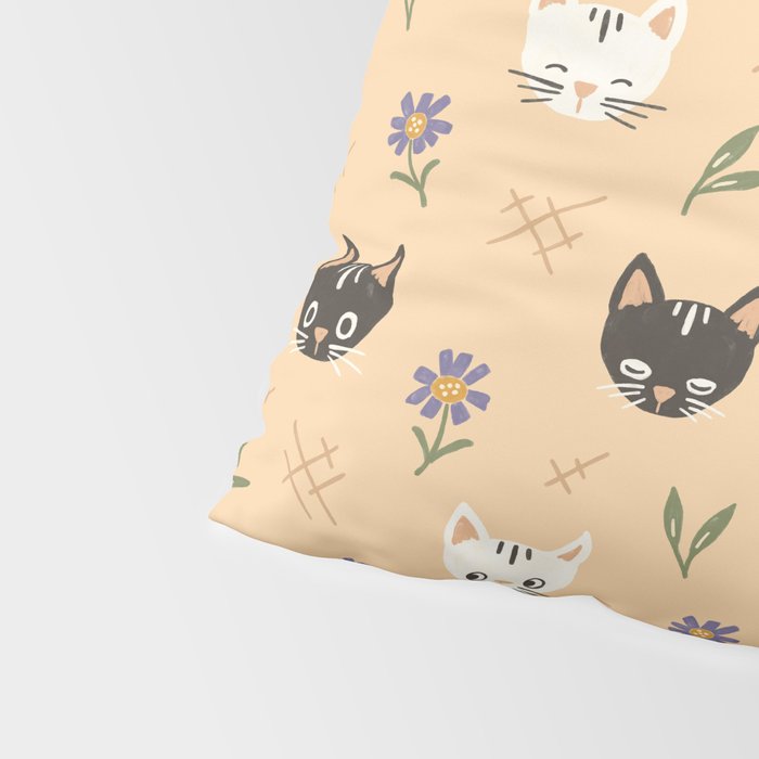 Cat Faces and Flowers Pillow Sham Gallery Image 4