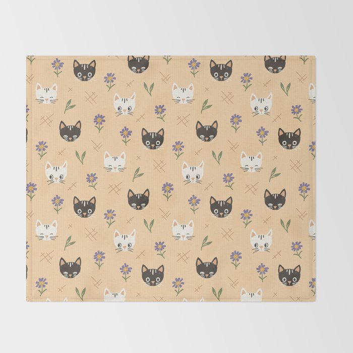 Cat Faces and Flowers Throw Blanket Gallery Image 2