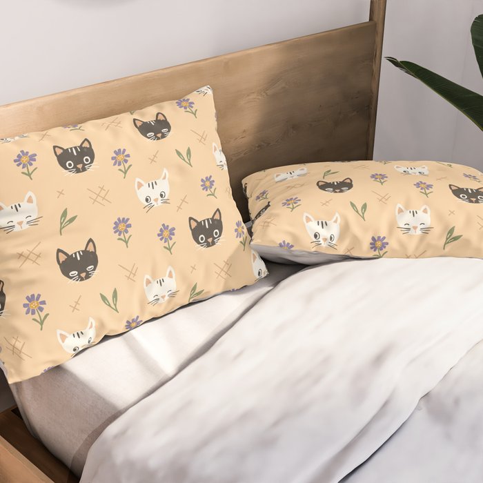 Cat Faces and Flowers Pillow Sham Gallery Image 2