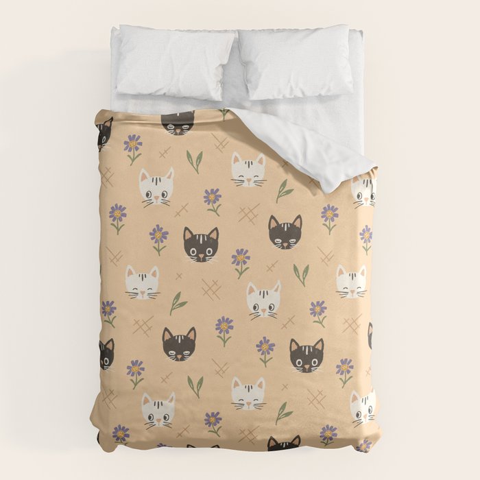 Cat Faces and Flowers Duvet Cover Gallery Image 1
