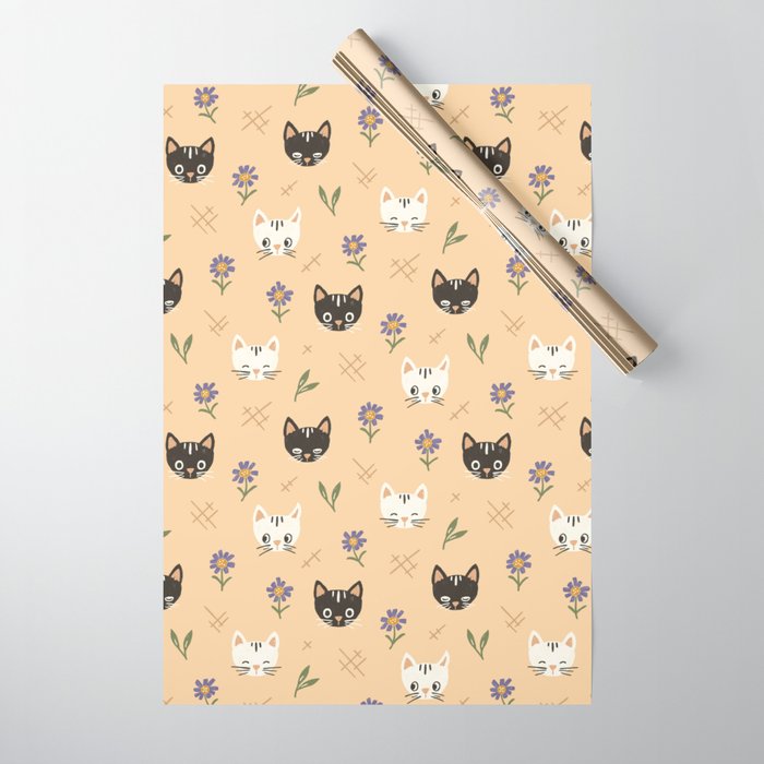 Cat Faces and Flowers Wrapping Paper Gallery Image 1
