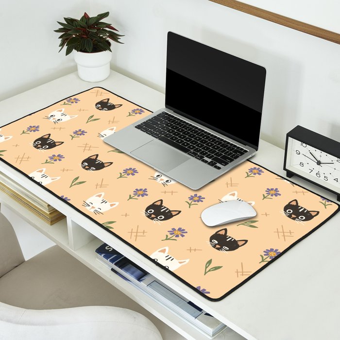 Cat Faces and Flowers Desk Mat Gallery Image 2