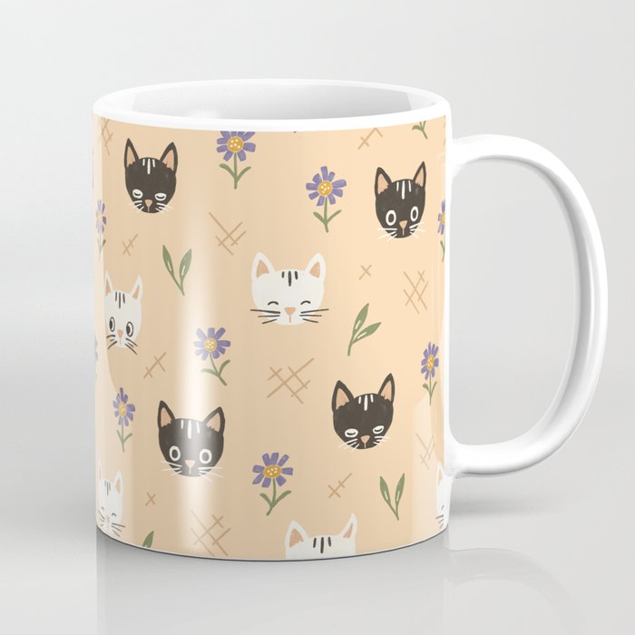 Cat Faces and Flowers Coffee Mug Gallery Image 1
