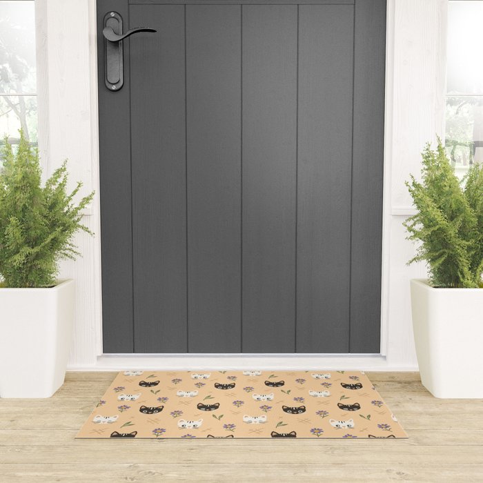 Cat Faces and Flowers Welcome Mat Gallery Image 3