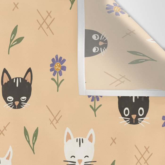 Cat Faces and Flowers Wall Tapestry Gallery Image 3