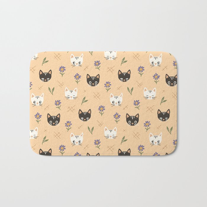 Cat Faces and Flowers Bath Mat Gallery Image 1