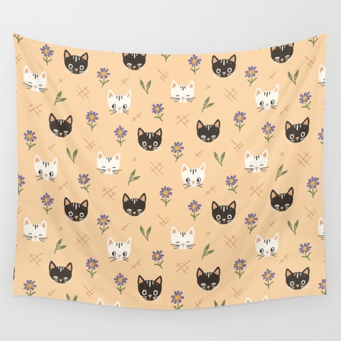 Cat Faces and Flowers Wall Tapestry Gallery Image 4