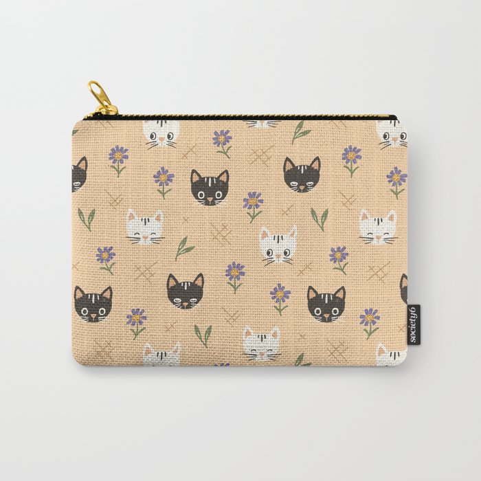 Cat Faces and Flowers Carry All Pouch Gallery Image 1