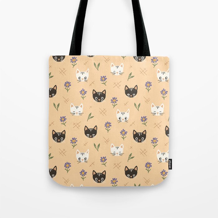 Cat Faces and Flowers Tote Bag