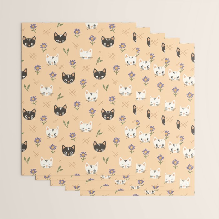 Cat Faces and Flowers Wrapping Paper Gallery Image 3