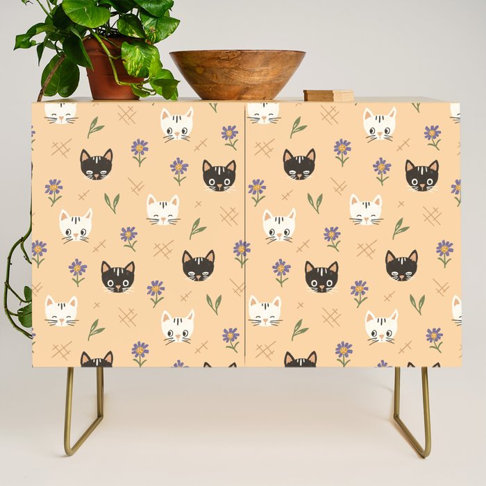 Cat Faces and Flowers Credenza Gallery Image 1