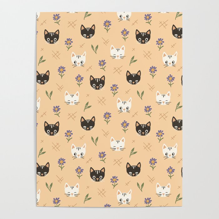 Cat Faces and Flowers Poster Gallery Image 1
