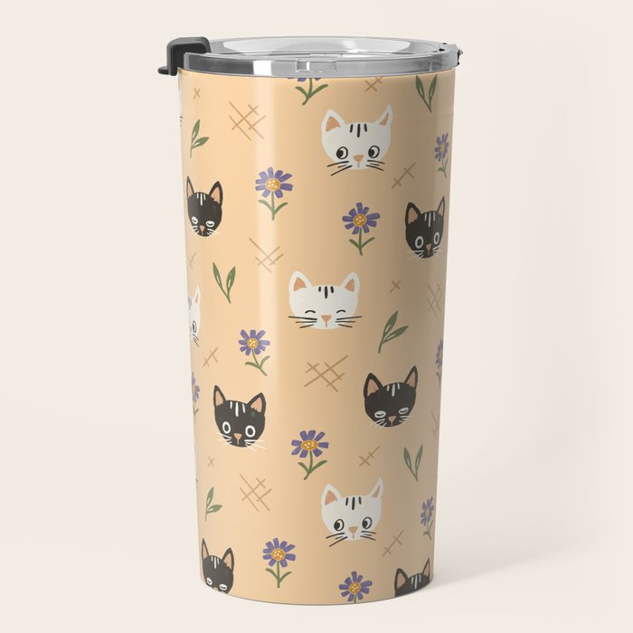 Cat Faces and Flowers Travel Mug Gallery Image 3