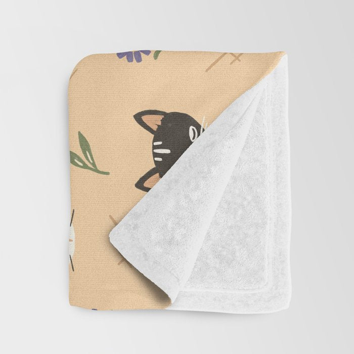 Cat Faces and Flowers Throw Blanket Gallery Image 3