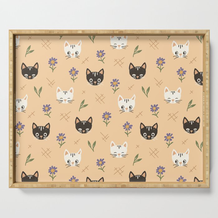 Cat Faces and Flowers Serving Tray Gallery Image 1