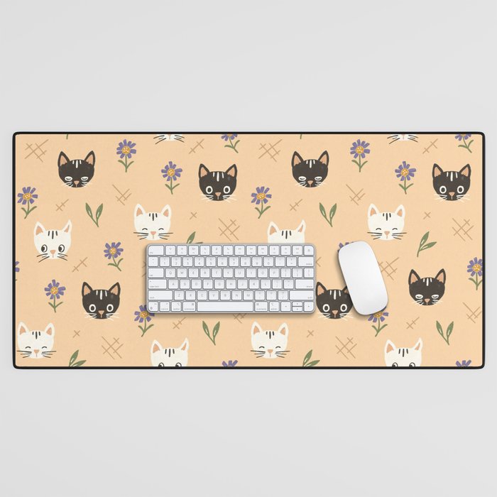 Cat Faces and Flowers Desk Mat Gallery Image 1