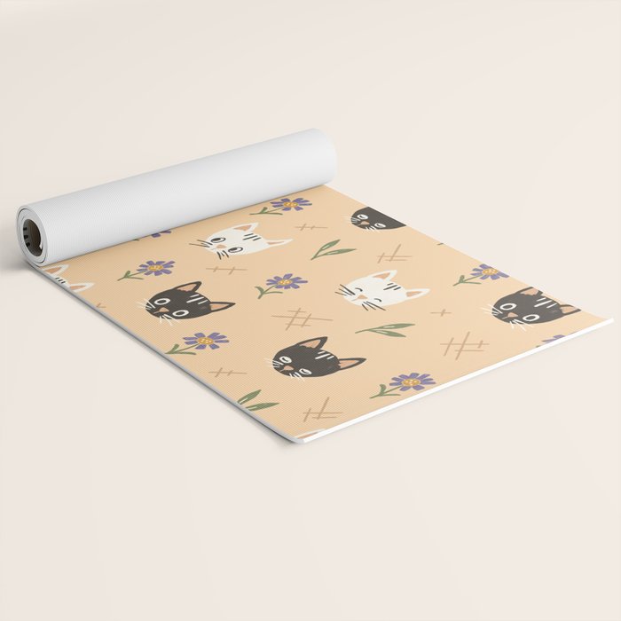 Cat Faces and Flowers Yoga Mat Gallery Image 2