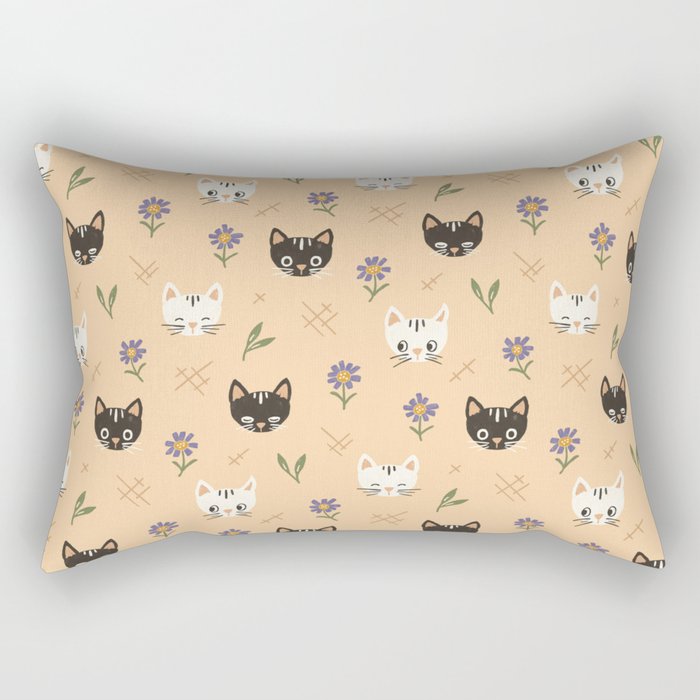 Cat Faces and Flowers Rectangular Pillow Gallery Image 1